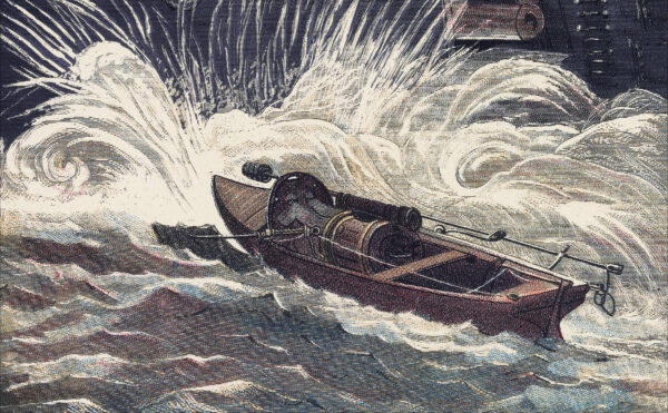 illustration of a torpedo boat on rough sea