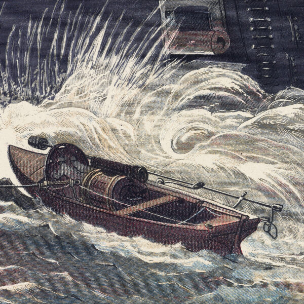 illustration of a torpedo boat on rough sea