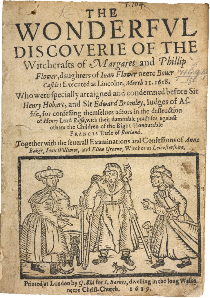 Old title page with woodcut illustration of three disabled women