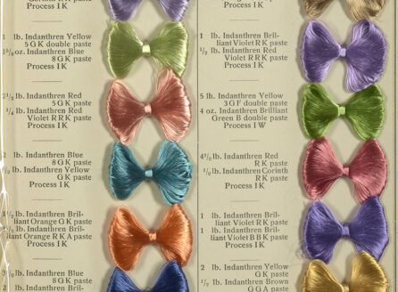 opened book of dye samples looking like bowties