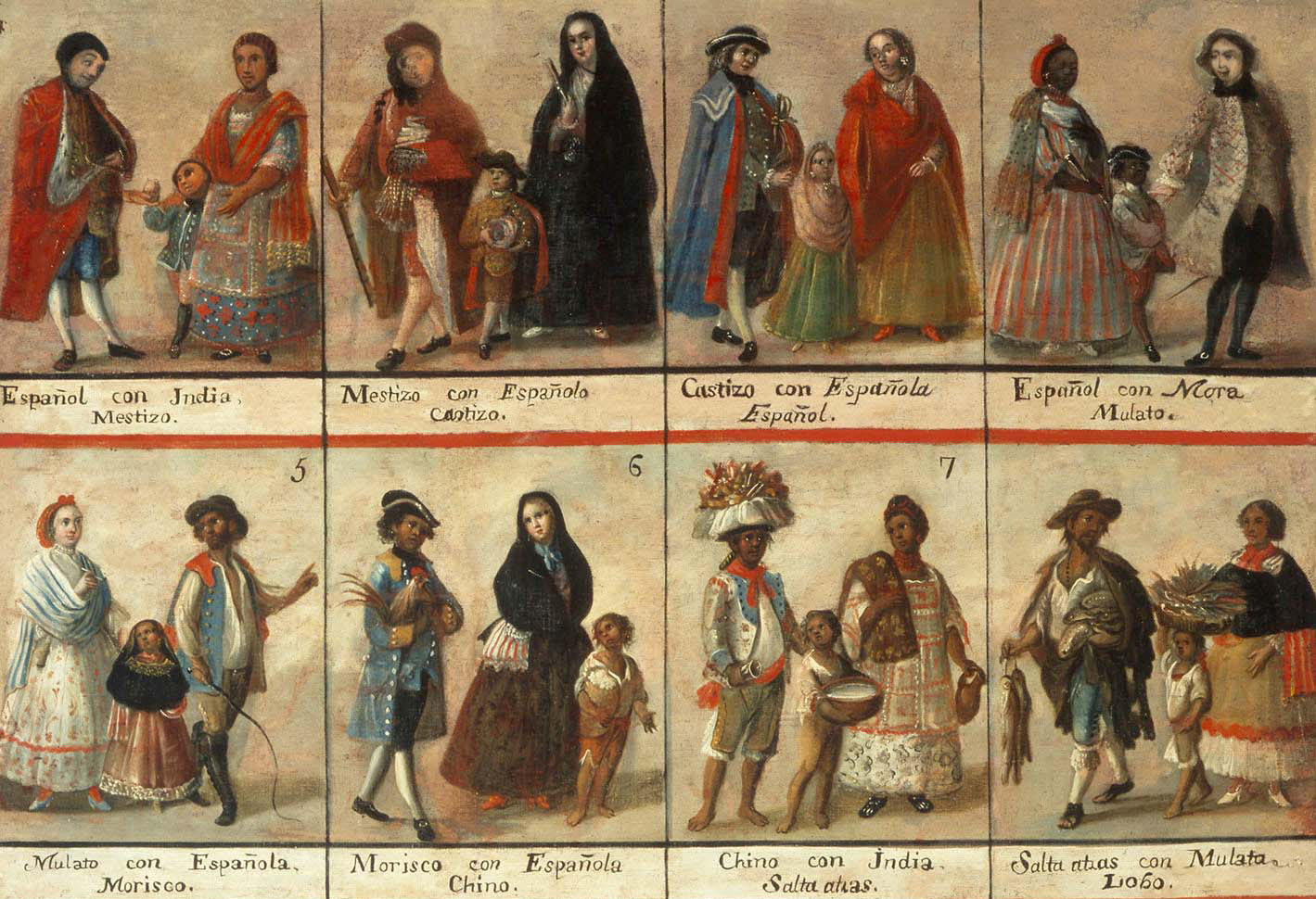 Eight paintings of various racial pairings arranged in a grid.
