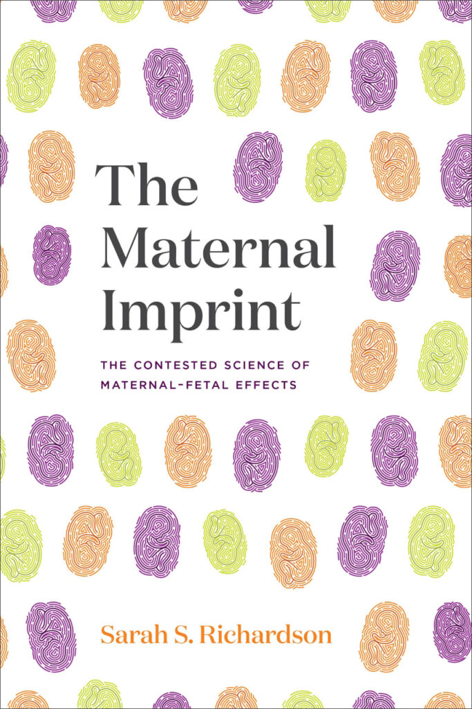 Book cover of The Maternal Imprint showing a pattern of colorful thumbprints