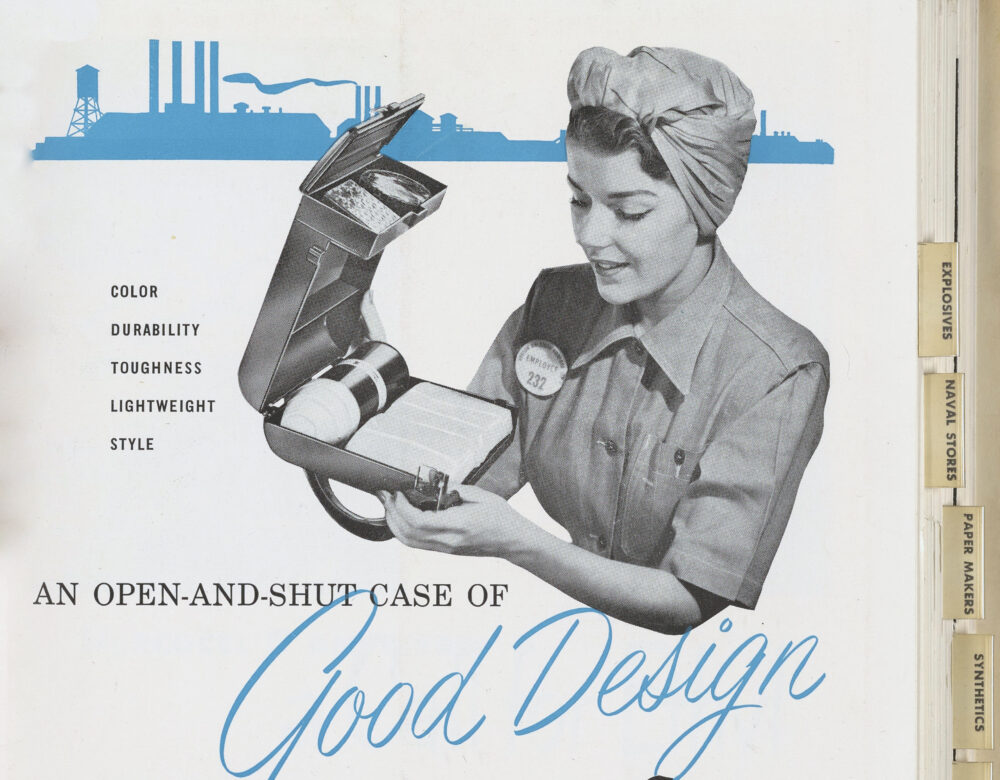advertisement featuring a uniformed woman with a lunchbox