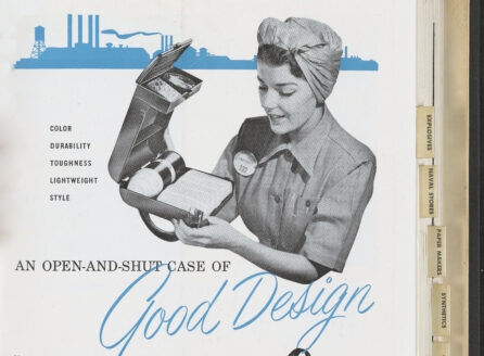 advertisement featuring a uniformed woman with a lunchbox