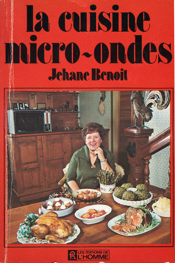 Book cover reading “La Cuisine Micro-Ondes” with a photograph of a woman seated at dining table.