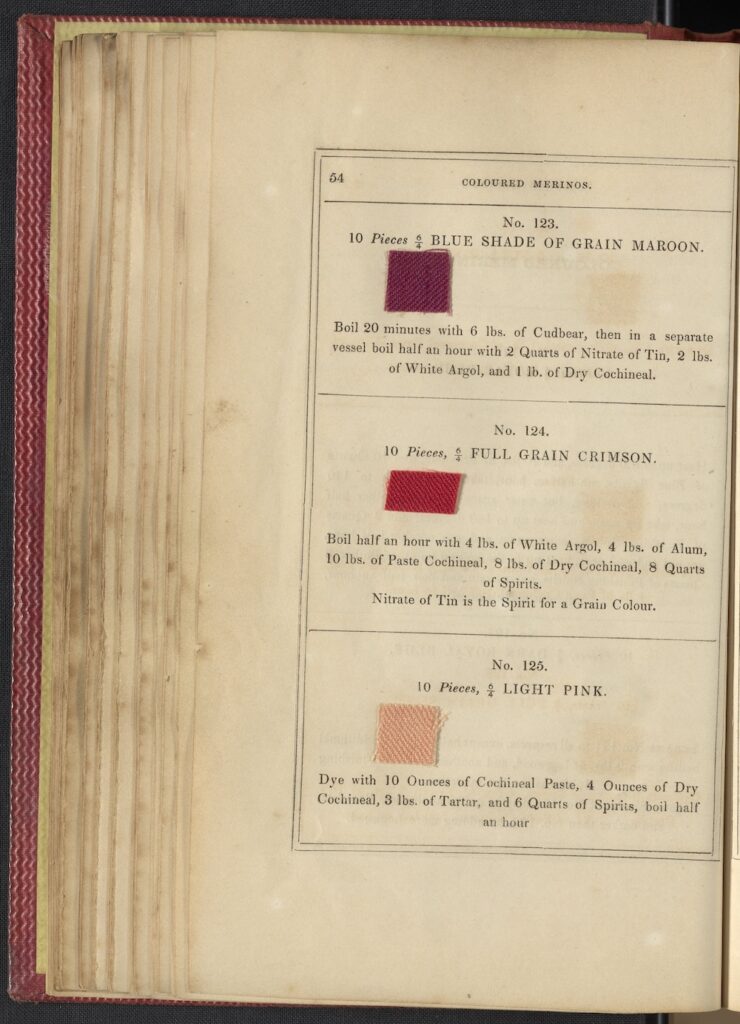 page showing dye samples