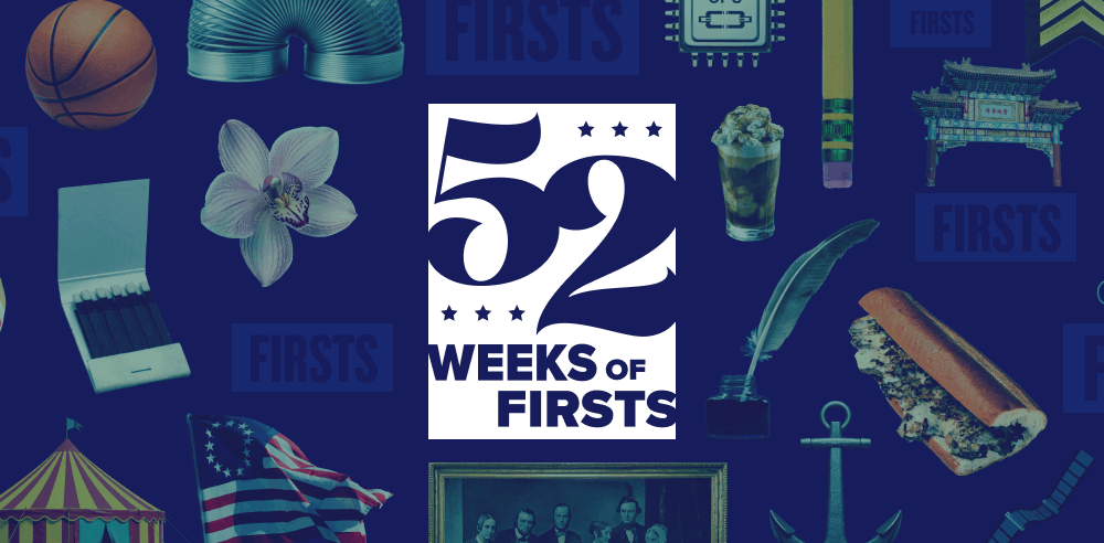 dark blue graphic showing 52 Weeks of Firsts along with various mementos