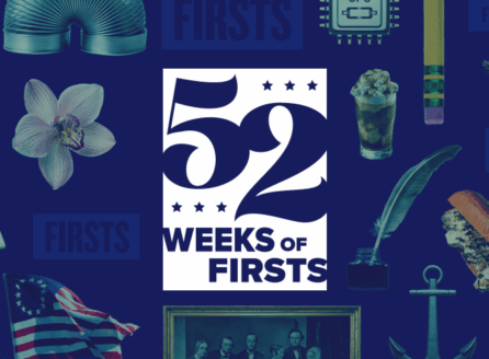 dark blue graphic showing 52 Weeks of Firsts along with various mementos