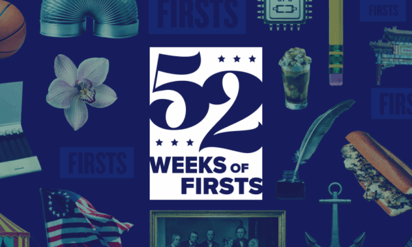 dark blue graphic showing 52 Weeks of Firsts along with various mementos