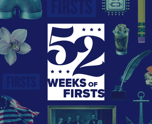 dark blue graphic showing 52 Weeks of Firsts along with various mementos