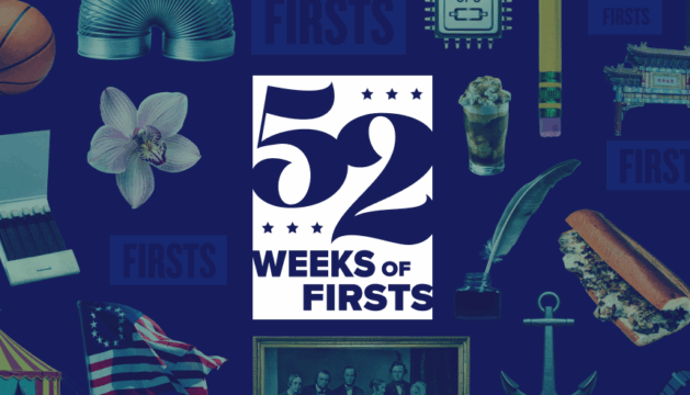 dark blue graphic showing 52 Weeks of Firsts along with various mementos