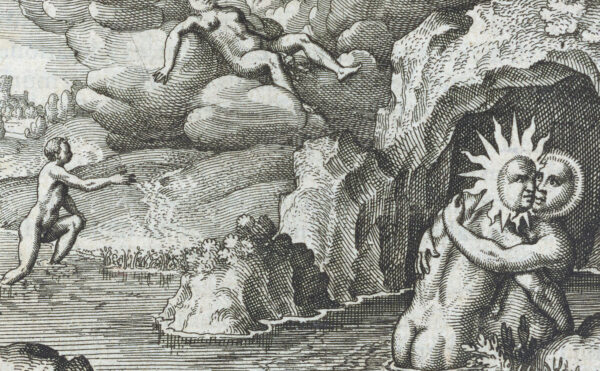 Emblema XXXIV from Atalanta Fugiens showing sun and moon bathing together