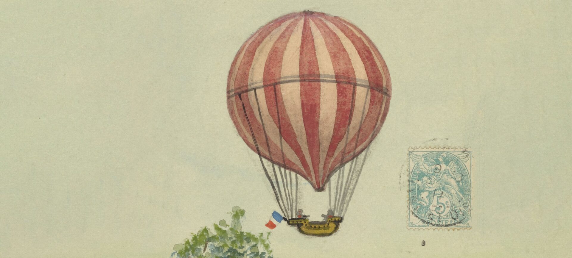 hand-drawn illustration of the first hydrogen gas balloon in 1783