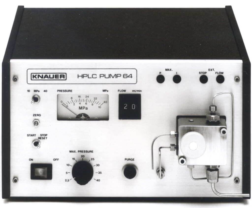 64 HPLC Pump, KNAUER's popular High-Performance Liquid Chromatography pump model, 1983.