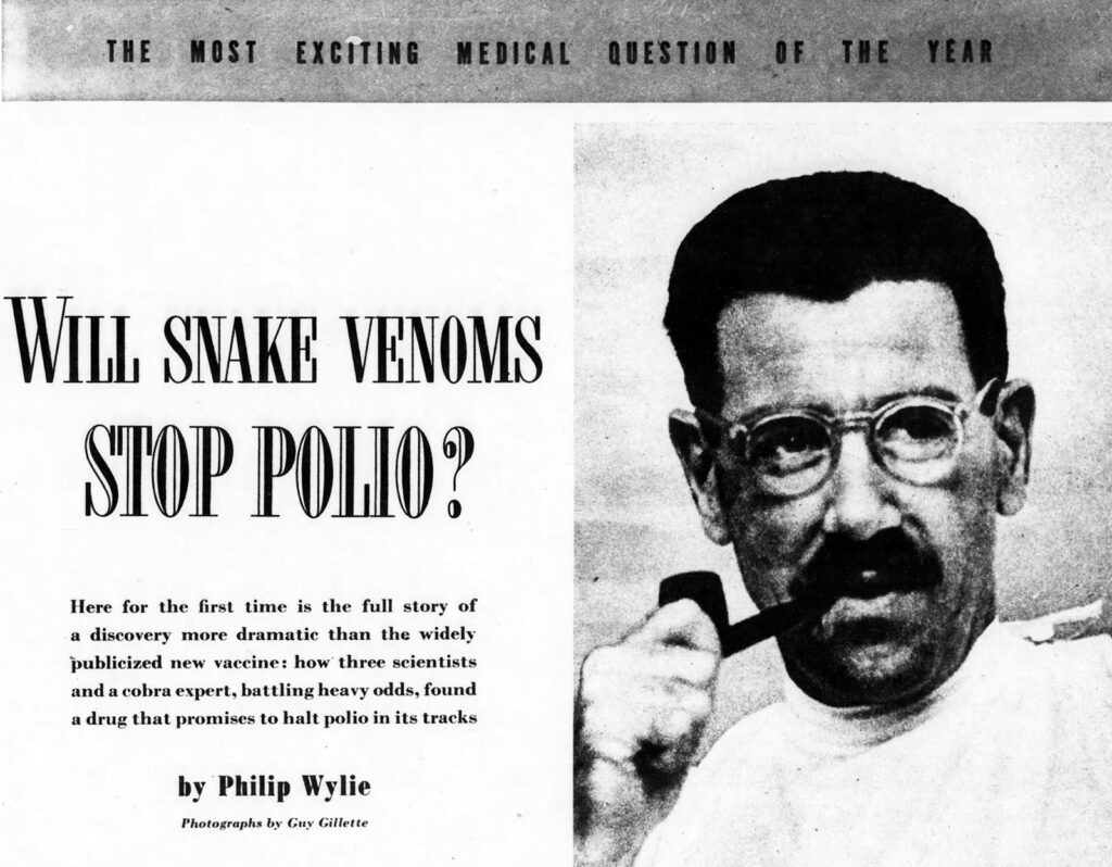 Scan of article opener with a title reading, “Will Snake Venoms Stop Polio?”