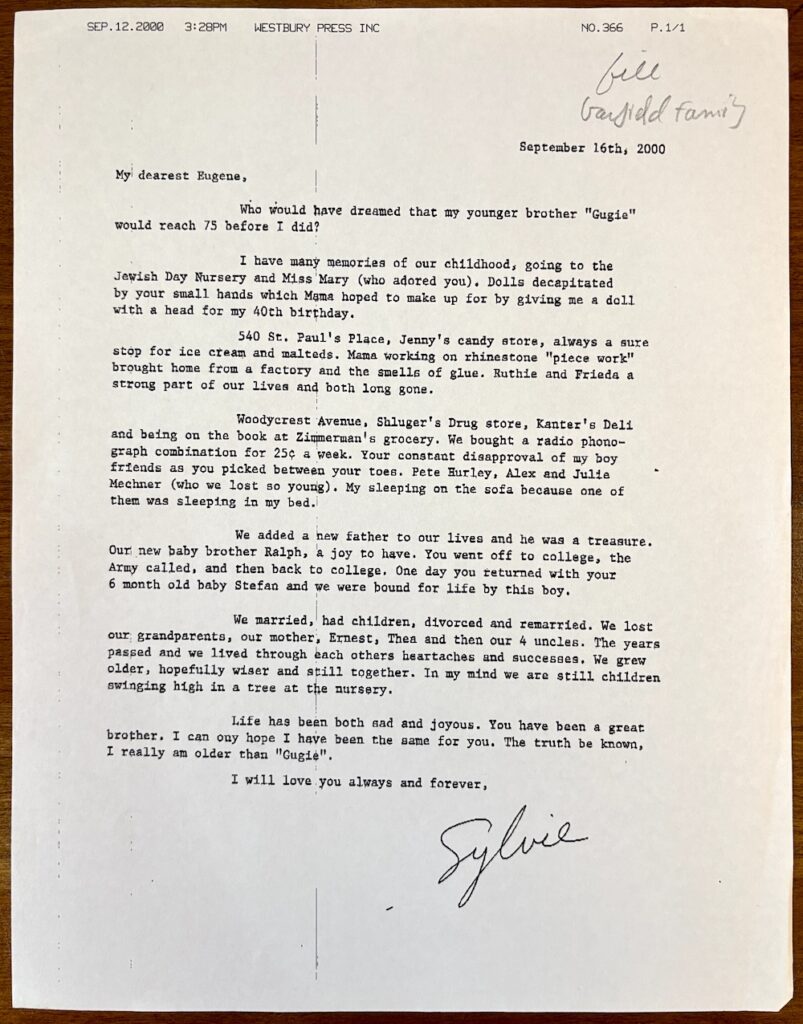 A birthday letter from Eugene Garfield’s sister, Sylvia Garfield
