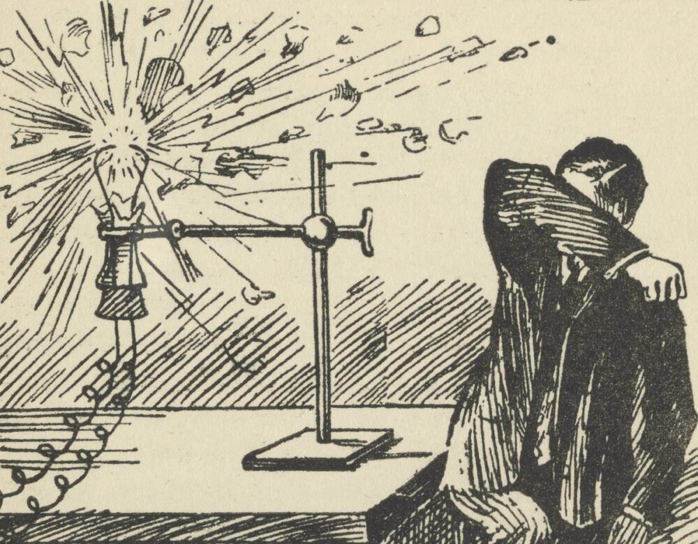 illustration of a man shielding his face from an explosion