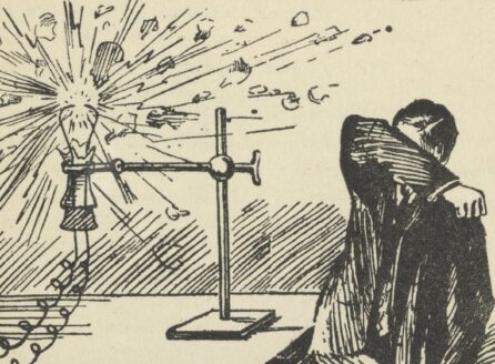 illustration of a man shielding his face from an explosion