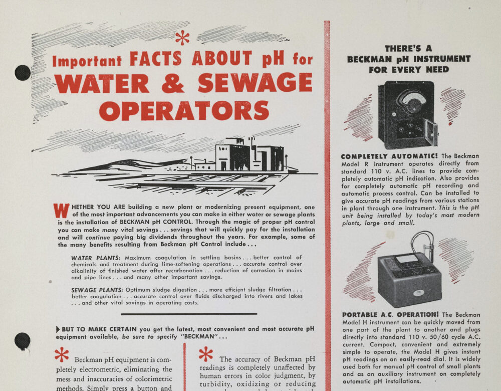 one-page ad, "Important Facts About pH for Water & Sewage Operators" 1950s