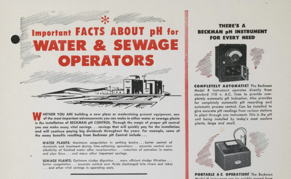 one-page ad, "Important Facts About pH for Water & Sewage Operators" 1950s