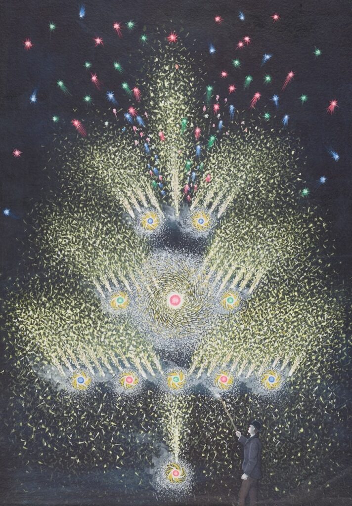 Gouache paintings of C.T. Brock & Co.’s Crystal Palace Fireworks, ca. 1890