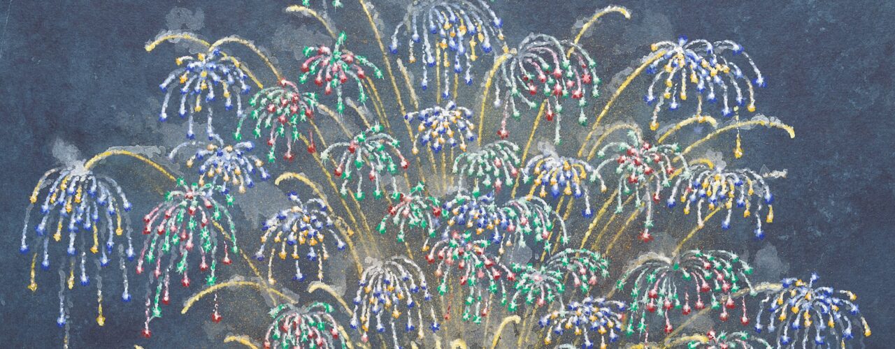 Gouache painting of C.T. Brock & Co.’s Crystal Palace Fireworks, ca. 1890