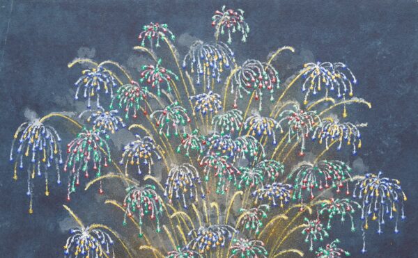 Gouache painting of C.T. Brock & Co.’s Crystal Palace Fireworks, ca. 1890