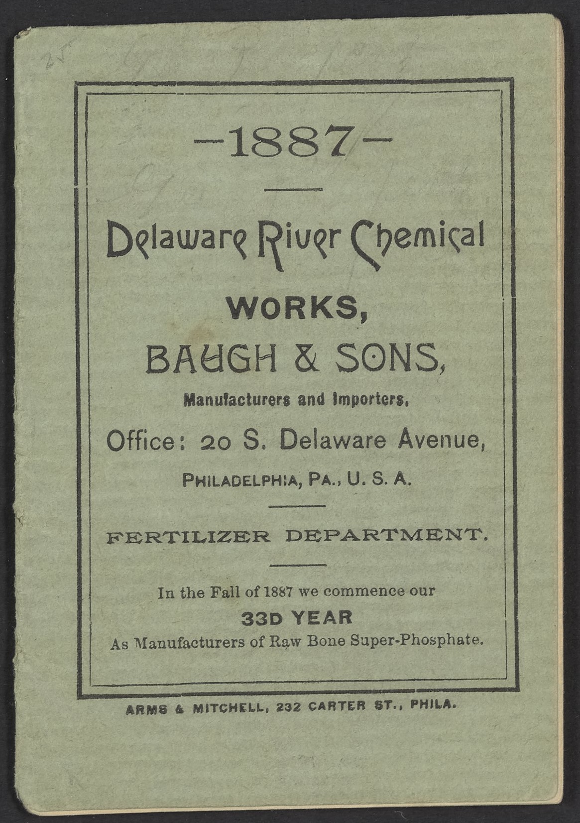 Title page from Delaware River Chemical Works, 1887.