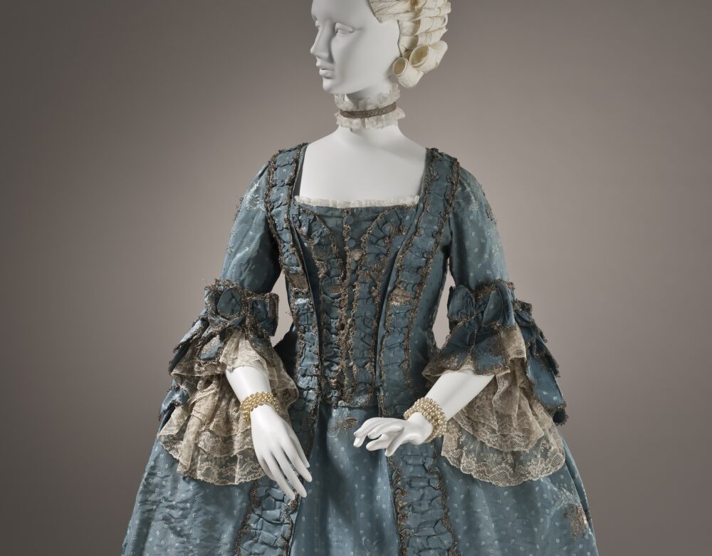 blue silk dress from the 1700s