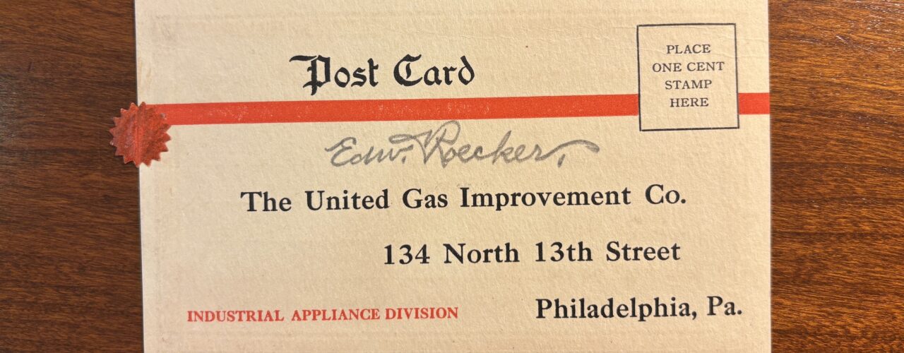 Postcard from the industrial appliance division of the United Gas Improvement Co.