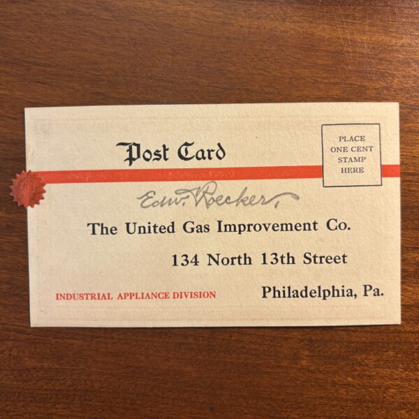Postcard from the industrial appliance division of the United Gas Improvement Co.