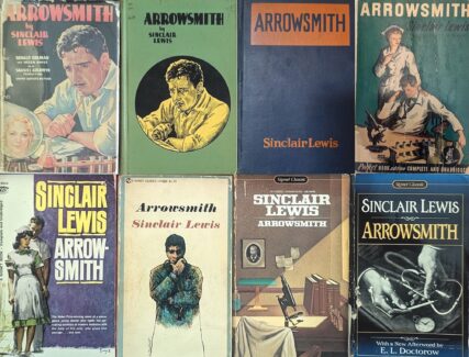 A collection of various book covers for "Arrowsmith" by Sinclair Lewis.
