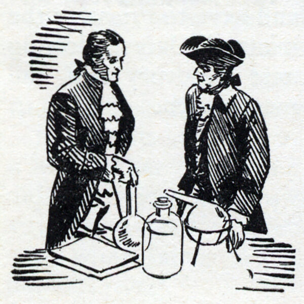 ink drawing of men with apparatus