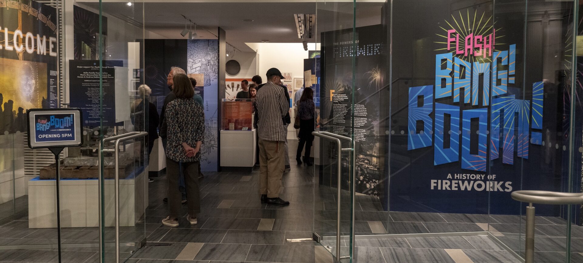 view of the entrance to Flash! Bang! Boom! exhibition at the Science History Institute