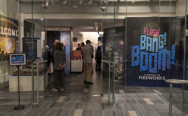 view of the entrance to Flash! Bang! Boom! exhibition at the Science History Institute