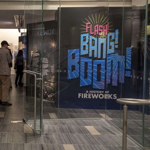 view of the entrance to Flash! Bang! Boom! exhibition at the Science History Institute