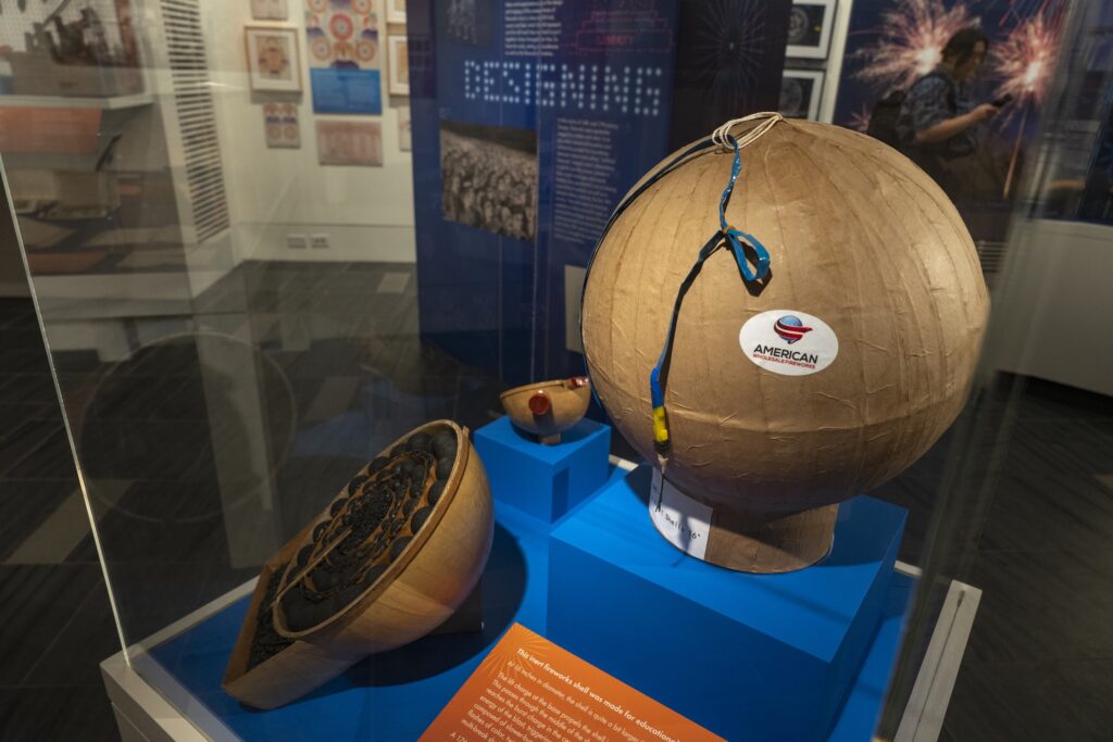 view of a fireworks shell and the inside of a firework