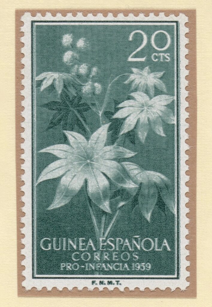 postage stamp depicting a castor oil plant