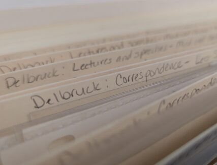 A folder containing correspondence between Max Delbrück and Leo Szilard, from the History of Molecular Biology Collection