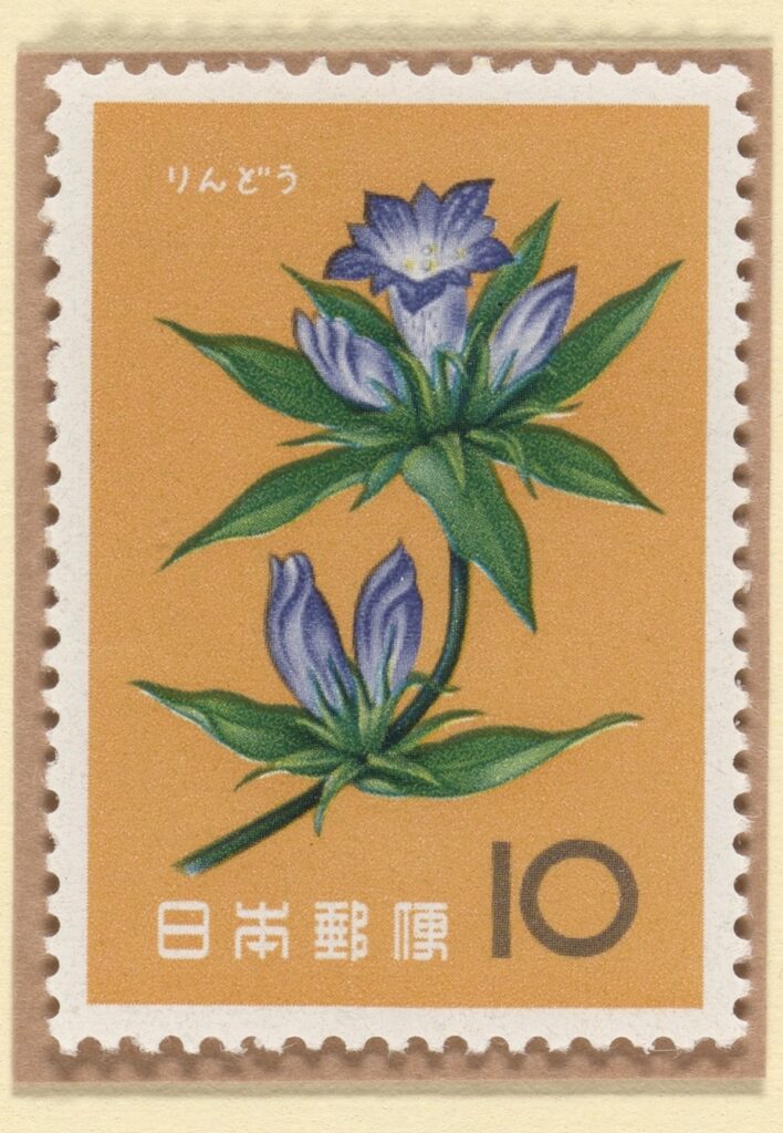 Postage stamp depicting gentian flowers