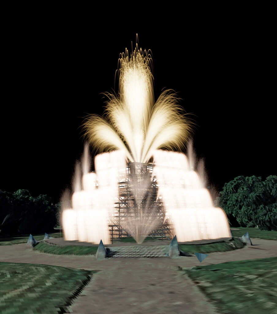 vintage white pyrotechnic display resembling a fountain