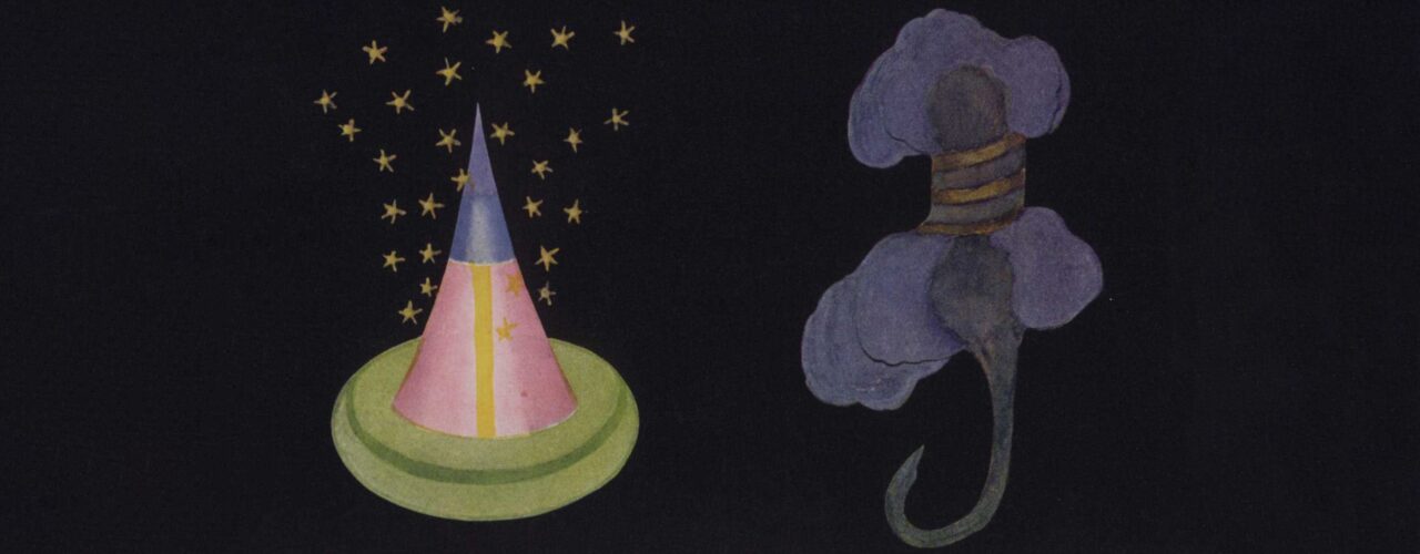 colorful illustrations depicting “thought-forms” made visible through clairvoyance captured from two mourners