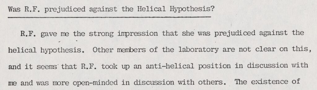 typed excerpt from a draft of a paper on DNA by Maurice Wilkins