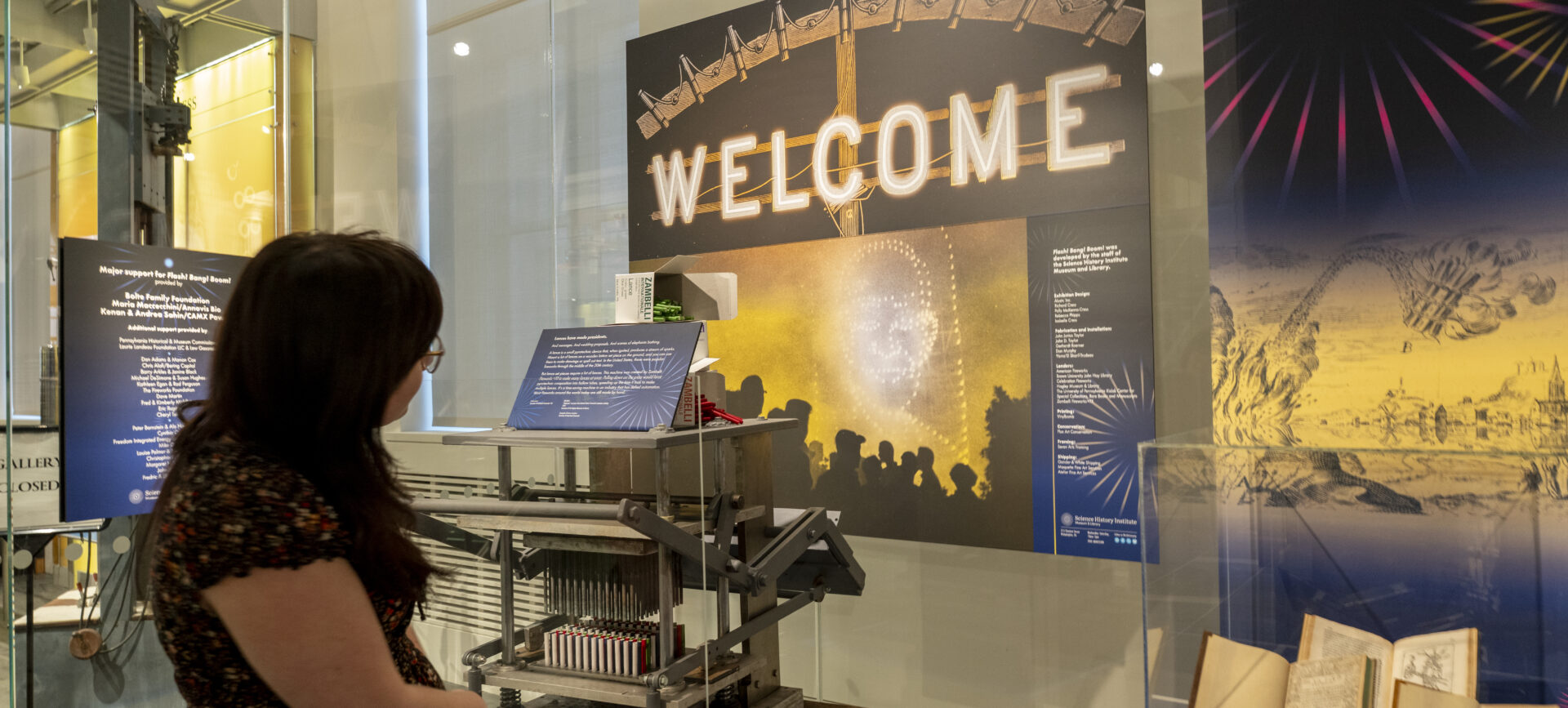 visitor viewing fireworks history exhibition