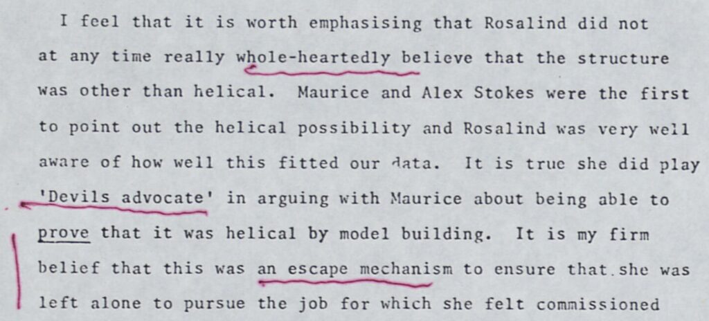 typed excerpt from a paper on DNA by Raymond Gosling
