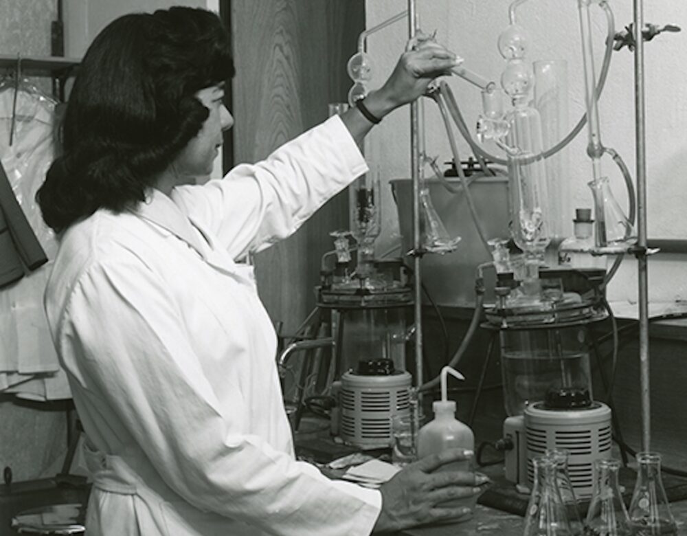 Evangelina Villegas in a lab, ca. 1970.