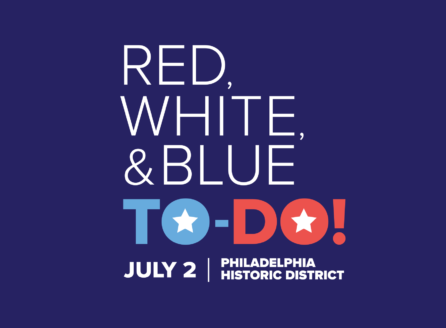 Logo for Red, White, & Blue To-Do July 2, Philadelphia Historic District, on dark blue background