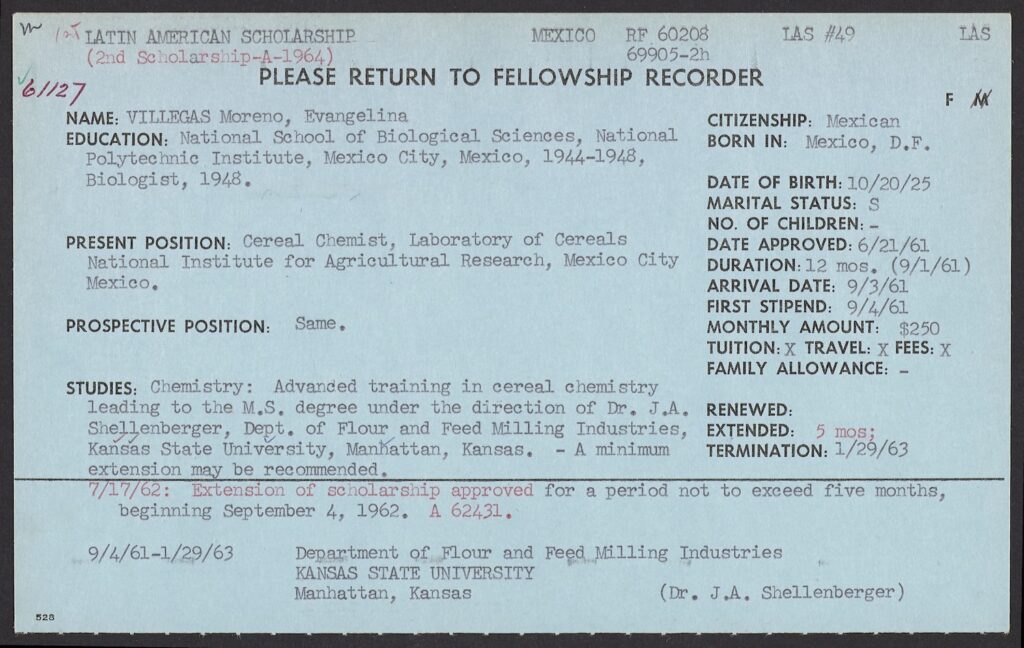 Blue index card for an academic fellowship