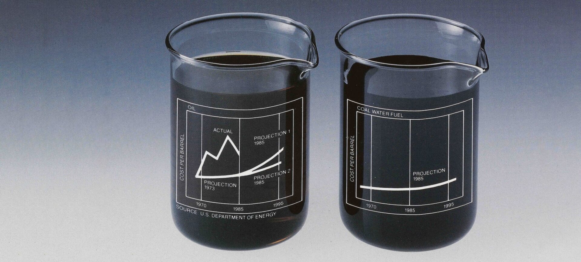 Beakers filled with black liquid