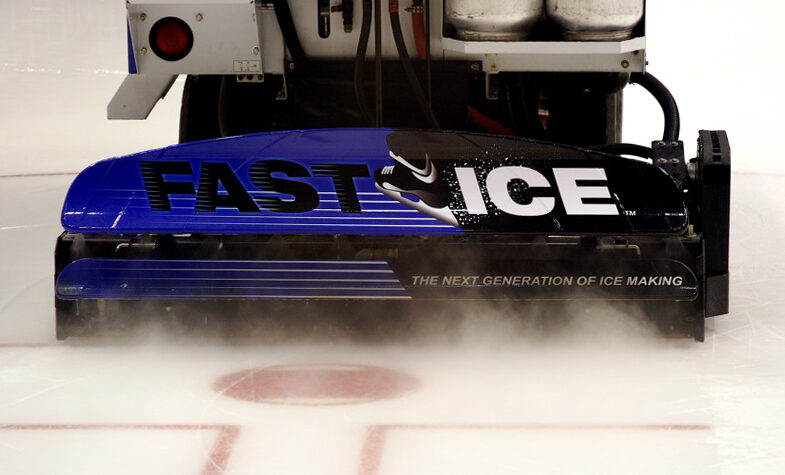 Close up of a ice cleaning machine working with mist